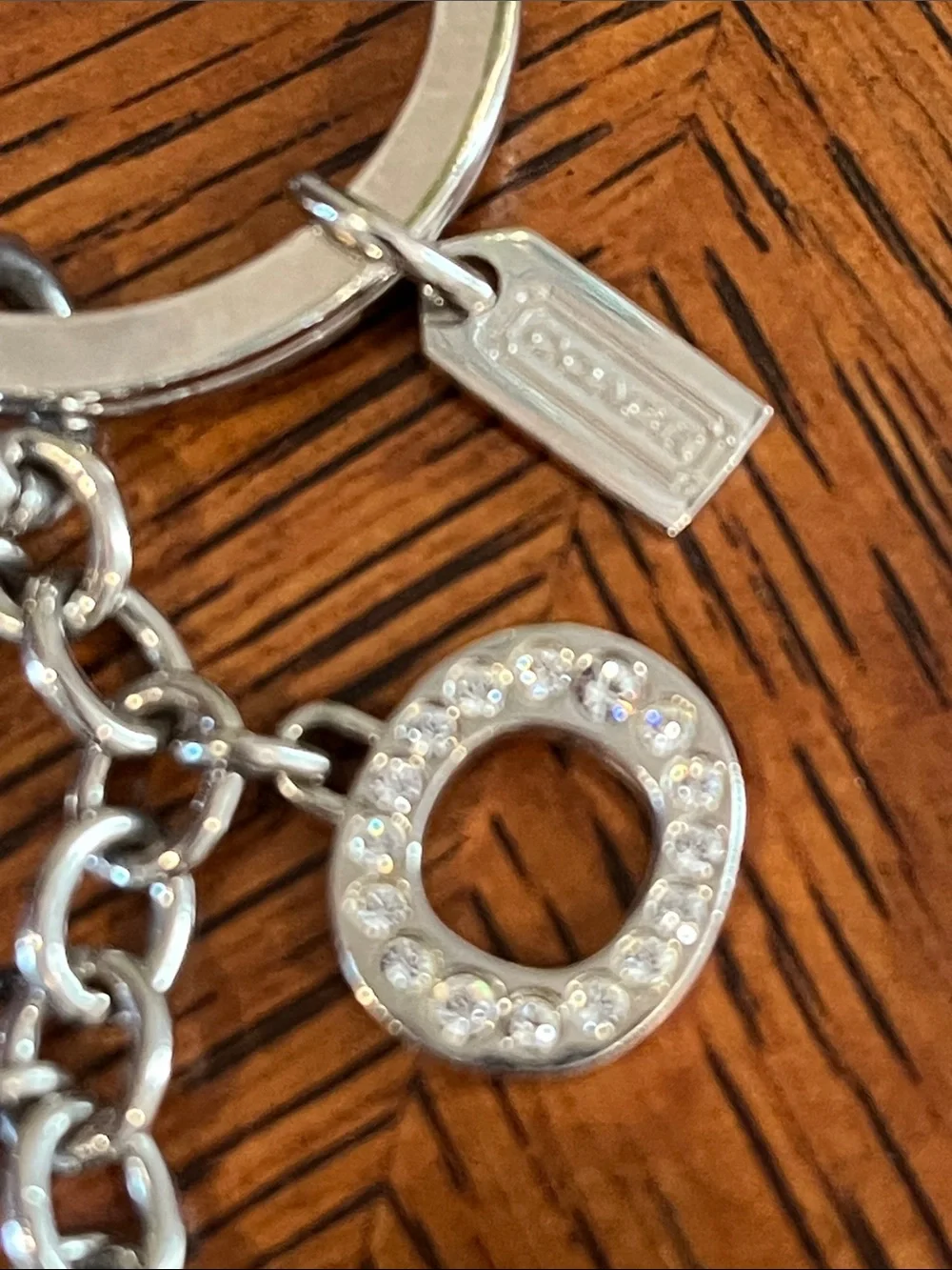 Coach Signature Crystal Letter Silver Key Chain Fob Purse Charm